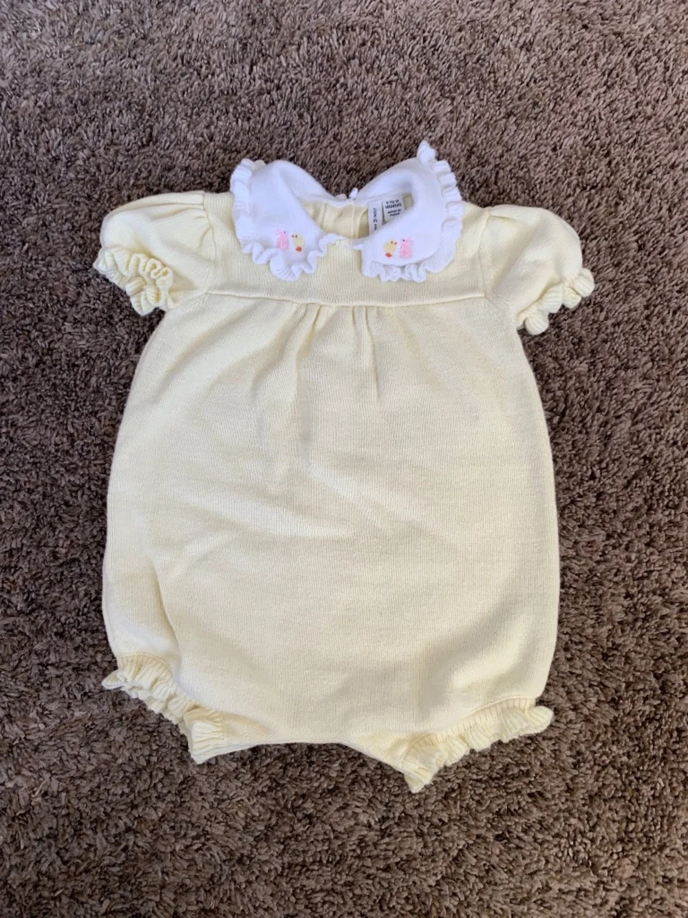 Janie and Jack Bubble Romper 6-12m Ruffle Embroidered Duck Bunny Collar Outfit